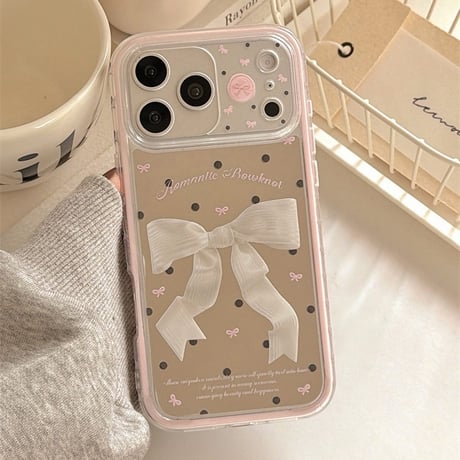 リボン柄ミラー iPhone17Pro/17ケース 2層構造 頑丈 iPhone17ProMax/16Pro/15カバー かわいい 女子力アップ [M6218]