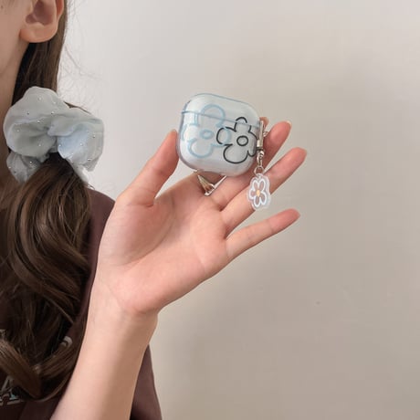 韓国風 Airpods4ケース 花柄 Airpods3/Pro2ケース airpodspro2カバー  キーチェーン付 ギフトにおすすめ[M5379]