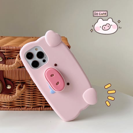 ブタ iphone14/13ケース 鼻スタンド  アイフォン12pro/11ケース  かわいい 高品質シリコン製 頑丈 ギフトにおすす[M3046]