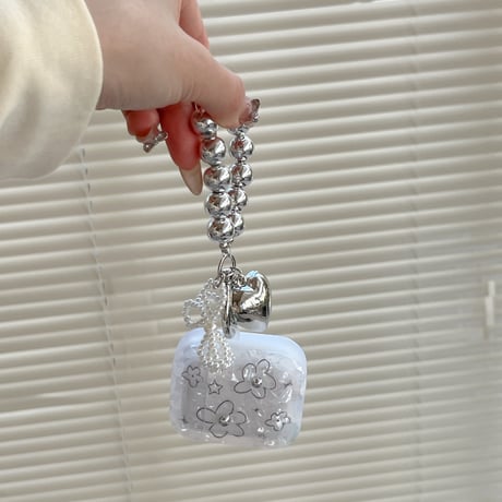 花柄 Airpods 4ケース ハートストラップ Airpodspro2/proカバー Airpods第3/2世代 かわいい シェル風 プレゼントにおすすめ[M5065]