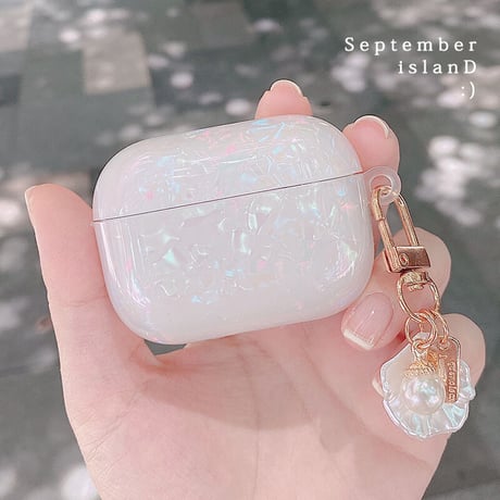 貝殻模様 airpods3ケース オシャレ 真珠ストラップ/小物付 airpodsproカバー  艶カラー 可愛い ガールズに人気M1305