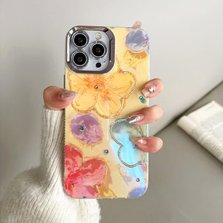 油絵の花 iPhone15/15proケース 美しい iPhone14promax/13pro/12ケース 艶感 春夏コーデ [M4139]
