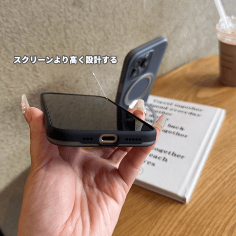 滑り止め/指紋防止 iPhone16/16proケース MagSafeリング スタンド 薄型軽量 iPhone15pro/14promax 半透明 高級感 [M4696]