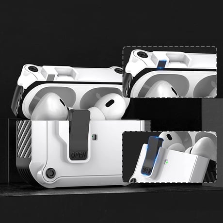 耐衝撃 Airpods 4ケース ロッククリップ付 AirpodsPro2/第3世代ケース カッコイイ カラビナ付 ワイヤレス充電 丈夫 耐久性 [M4792]