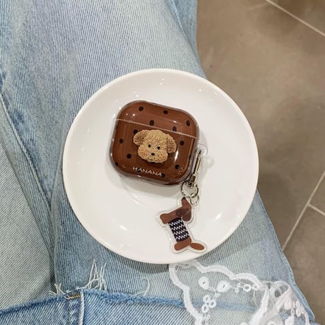 犬ちゃん Airpods 4ケース 水玉模様 Airpods3/Pro2ケース airpodspro2カバー  女子力UP キーチェーン付 大人可愛い[M5241]