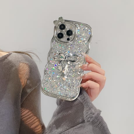 リボン iPhone16pro/16ケース うねうね グリッター iphone14/13pro/12proカバー 女子力アップ キラキラ おしゃれ[M4896]
