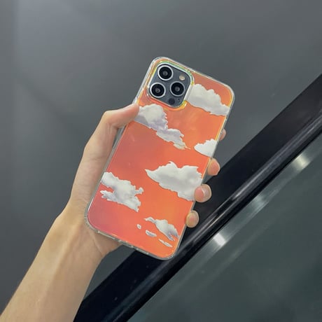 透明雲柄 iphone12/11ケース  キラキラ空柄 アイフォンSE2/XS/8カバー ツヤ感 オーロラ光るインスタ映え可愛いM423