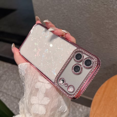 ジュエリーライン iPhone17Pro/17ケース シェル柄 iPhone16/15ProMax/14ケース ラグジュアリー感 キラキラ感 レンズ保護[M6252]