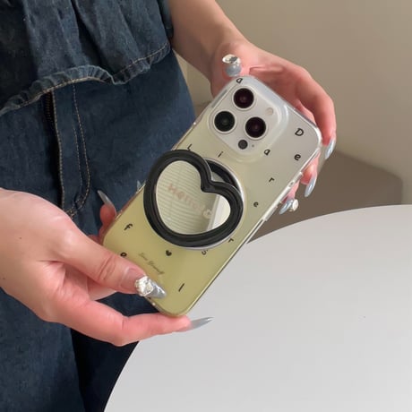 ハートミラーグリップ iPhone16pro/16カバー 文字 グラデーションカラー iPhone15pro/14promax/13ケース Magsafe対応 多機能 [M5384]