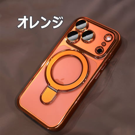 iPhone17Pro/16ProMaxケース MagSafeリングスタンド iPhone15Pro/14/13ケース レンズカバー 黄ばまない [M4641]