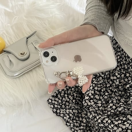 女子力アップ iPhone15/15proケース パールリボンチャーム iPhone14/13pro/12proクリアケース かわいい きれい[M4361]
