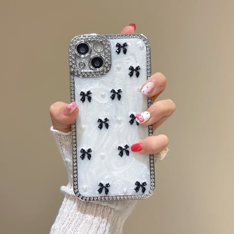 リボン iPhone16pro/16ケース ジュエリーライン iPhone15pro/14/13promaxカバー 大人可愛い ガーリーに大人気[M5514]