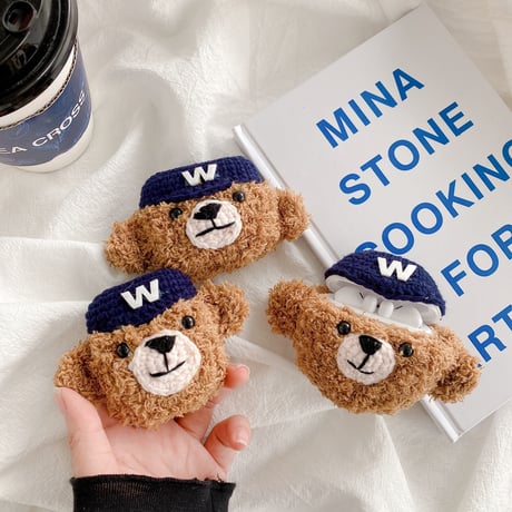 帽子をかぶる熊 airpods3ケース Bear airpodsproカバー 可愛い フワフワ 温かい 冬グッズM1230
