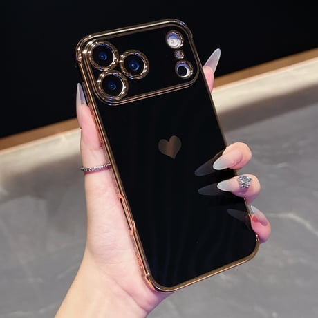 ハート柄 iPhone17Pro/17ケース メタルカラー iPhone17AIr/17Promaxケース 女子力UP 艶感 耐久性あり [M5663]