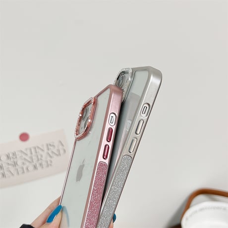 高級感たっぷり iPhone15プロ/15カバー ジュエリー ラメ枠 iPhone14pro/13promaxケース 高品質 [M4548]
