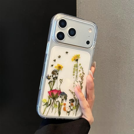 押し花 iPhone17Pro/17ケース 透明 綺麗 iPhone16Pro/15カバー ドライフラワー入り 女子力高い [M5905]