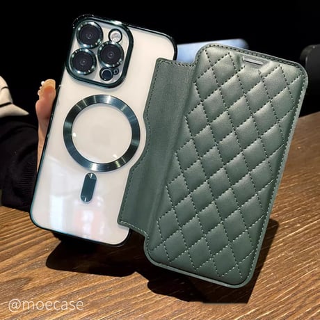 iPhone16/16Plus/Proケース 手帳型 カード収納 iPhone15Pro/14カバー magsafe対応 レンズ保護 キルティング[M4604]