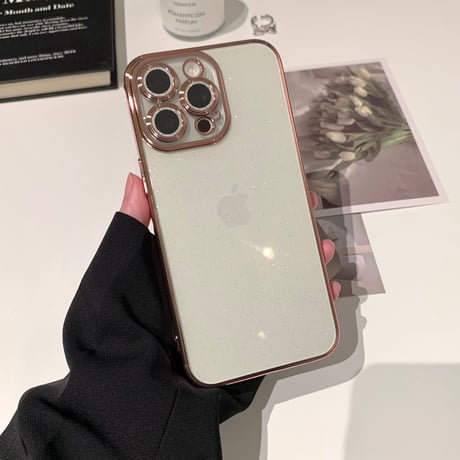 黄ばまないキラキラ iPhone15/15proケース  ナチュラル/ブルーチタニウム iPhone14/13/12 ラメレンズフイルム 軽量丈夫[M3942]