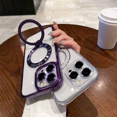 黄ばまない iPhone15pro/15promaxケース  MagSafeリングスタンド レンズフイルム iphone14/13pro/12カバー 耐衝撃 高機能[M4137]