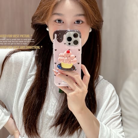 韓国風 iPhone16pro/16ケース ハート柄 ケーキグリップ iphone15pro/14/13proカバー 可愛い  夏人気品[M5402]