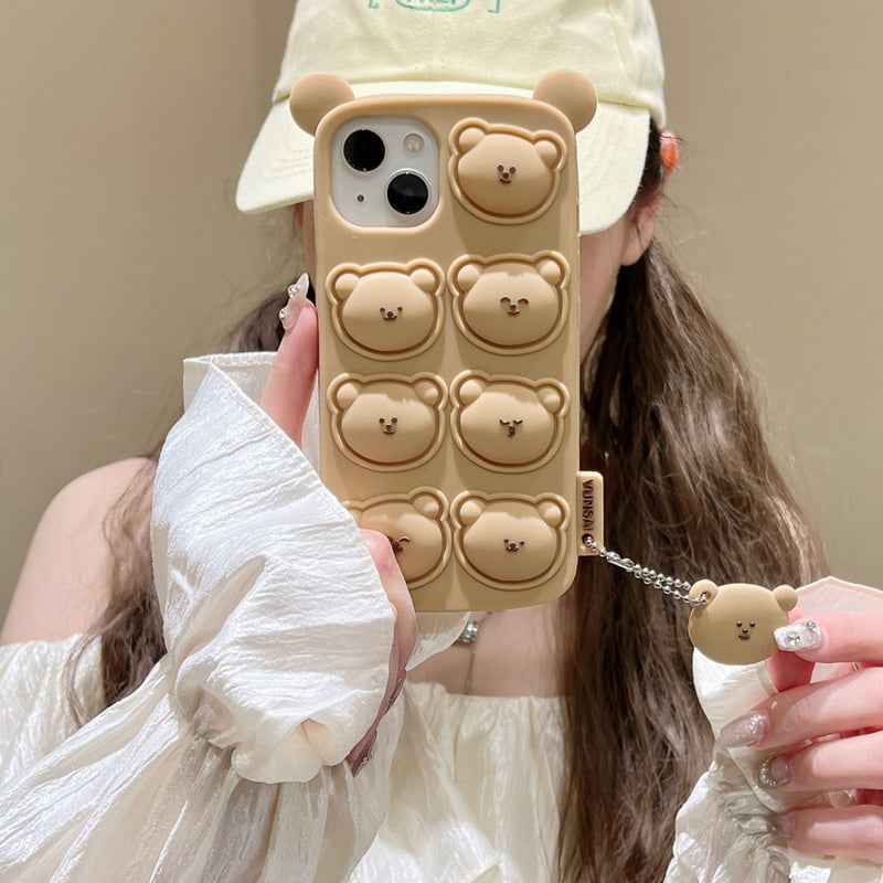 プッシュポップ熊 iPhone15/15proケース スクイーズ玩具 iPhone14pro/