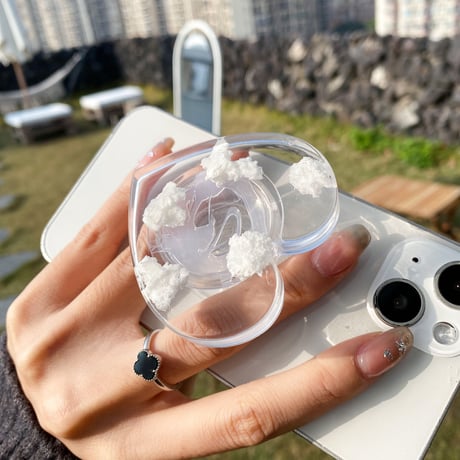 曇ハート スマホグリップ   伸び縮み式 オシャレラメ入り  透明グリップトーク  スマホリング  キラキラ 落下防止 卓上スタンド 可愛い 便利M1456