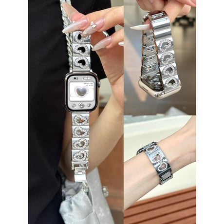 透かし彫りジュエリーハート AppleWatchバンド 高級感 アップルウォッチベルトUltra2/1/SE2/1/Series9/8/7/6/5/4/3/2/1 おしゃれ[M4889]