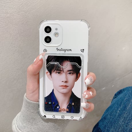 instagram風カード入れ付 iphone12/11promaxケース クリア iphonexr/SE2カバー 可愛い  カード／写真／メモを入れる M880