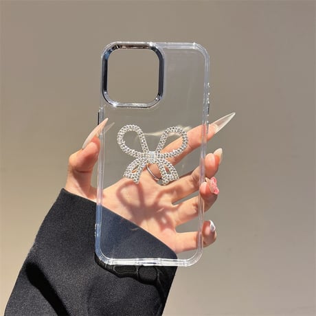 iPhone16e/16proケース ジュエリーリボン 高透明 iPhone15pro/14/SEカバー  可愛いストラップ 便利 高級感たっぷり[M5206]