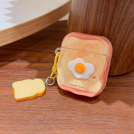 目玉焼きトースト Airpods4ケース キーホルダー エアポッズ3/Pro2ケース airpodspro2カバー 食べ物デザイン ギフトにおすすめ[M5505]