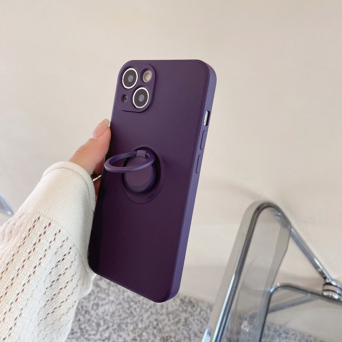 ディープパープル リング付き アイフォン14プロケース スタンド ディープパープル リング付き アイフォン14プロケース スタンド