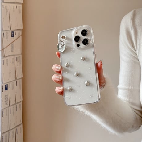 ガールズに人気 iPhone15/15pro/15plusケース リボン/星デコ ラメ入りiphone14/13/12proクリアケース 女子力アップ [M3915]