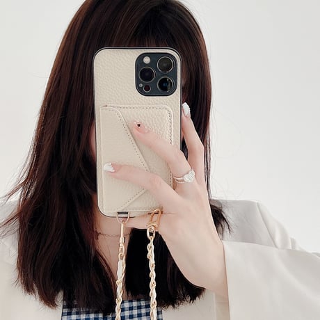 icカード入れ iphone14/14promaxカバー レザー ショルダー付き アイフォン13/12/11proケース 高級感 便利 シンプル風 [M2197]
