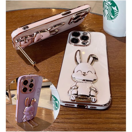 ウサギ スマホグリップスタンド キュート可愛い  粘着タイプ メッキ素材 便利 全機種対応 ギフトにおすすめ[M2681]