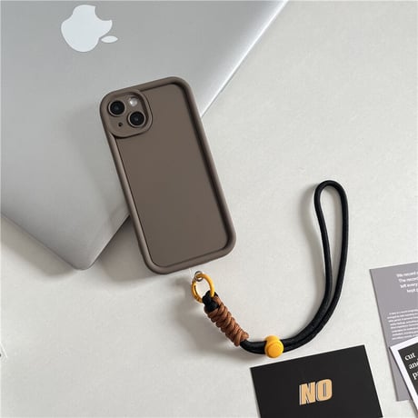 ストラップ付 無地iPhone15/14ケース シンプル風 アイフォン13/12/11proカバー 落下防止 紐取り外し可[M3414]