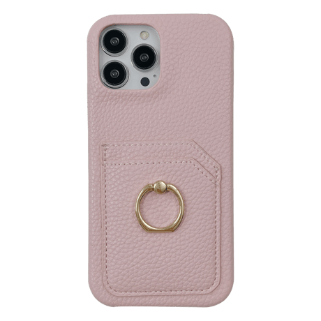 カード入れ2個 アイフォン14pro/14plusカバー リング付き iPhone13mini/12/11proケース レザー製 ハードケース  シンプル 実用 [M2545]