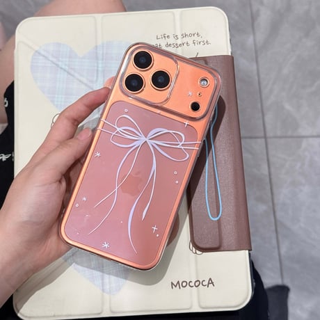 甘めリボン柄 iPhone17/17Proケース ラベンダー/ミストブルー/セージ/オレンジに合う iPhone16/15Pro/14カバー クリアケース [M6639]