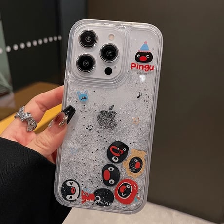 動くペンギン iPhone15/16ケース 液体入り アイフォン14プロ/13promaxカバー ギフトに最適[M4582]