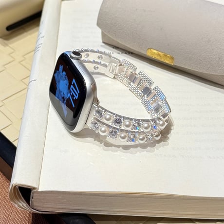 パールブレスレット  AppleWatchバンド メタル AppleWatchベルト Series 11/10/9/8 SE3/2  Ultra3/2/1 高級感高品質 上品[M6394]