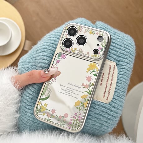 草花柄 ミラー iPhone17Pro/17ケース 頑丈 iPhone17Promax/16Pro/15ケース カメラカバー付 ガーリーファッション[M6174]