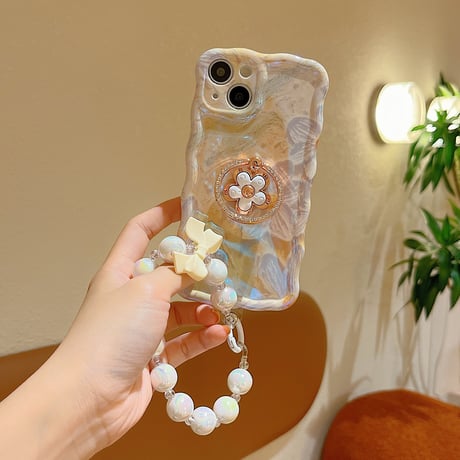 光る花柄 iPhone14/13proケース リング/ストラップ付 アイフォン12/11カバー  綺麗 高級感多機能 美しい [M2986]