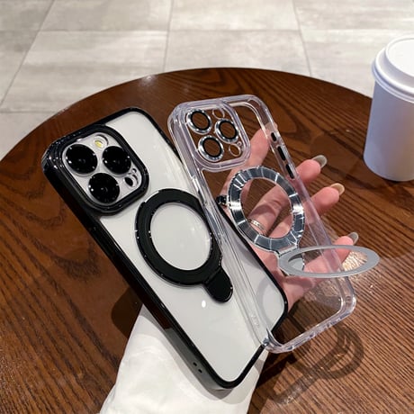 黄ばまない iPhone15pro/15promaxケース  MagSafeリングスタンド レンズフイルム iphone14/13pro/12カバー 耐衝撃 高機能[M4137]