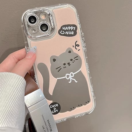 猫鏡付 iPhone15/15proケース キラキラレンズフィルム iPhone14/13pro/12ケース かわいい 女子力アップ[M4119]