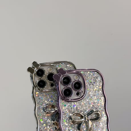 リボン iPhone16pro/16ケース うねうね グリッター iphone14/13pro/12proカバー 女子力アップ キラキラ おしゃれ[M4896]