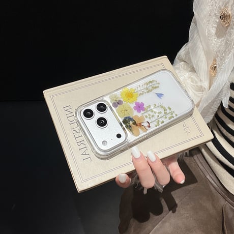 押し花 iPhone17Pro/17ケース 透明 綺麗 iPhone16Pro/15カバー ドライフラワー入り 女子力高い [M5905]