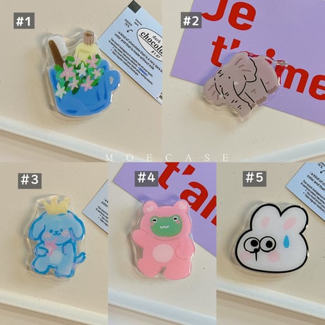 可愛い動物 スマホグリップ 全機種対応 折り畳み式グリップトーク 卓上スタンド機能付き 粘着タイプ[M2918]