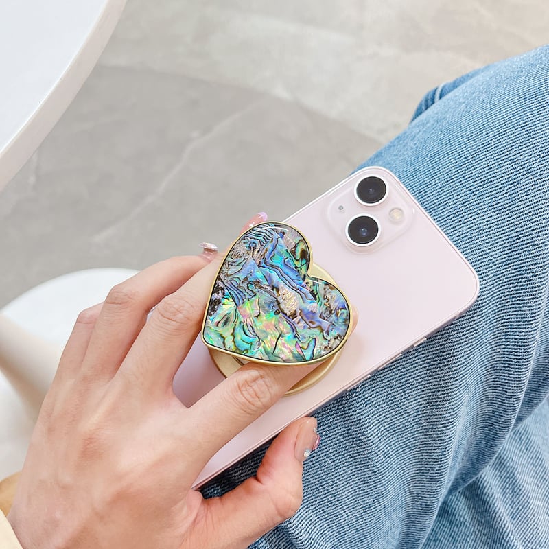 マグネット式スマホグリップスタンド 本物の貝殻 キラキラおしゃれ 艶