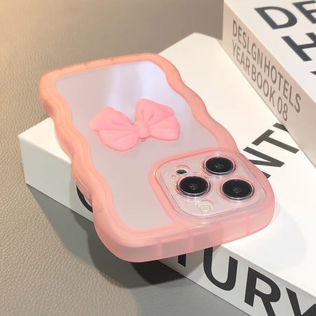 うねうね iPhone16/16Plusケース リボン 透明iPhone15Pro/14/13proカバー 落下防止 かわいい [M4649]