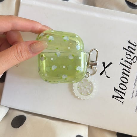 グリーン Airpods Pro3ケース ブルー花柄 Airpods4/3カバー pro2/pro1 リング/キーホルダー ギフトにおすすめ[M6453]
