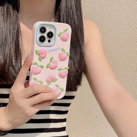 ピーチ桃 iphone14/13ケース 立体感可愛い iPhone12/11カバー 頑丈 シリコン キュート プレゼントにおすすめ[M2914]